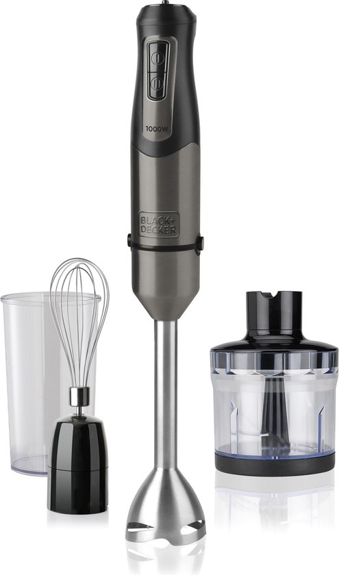 Black+Decker BXHBA1000E - Multifunctionele Staafmixer met Blender en Klopper - 1000 W - RVS