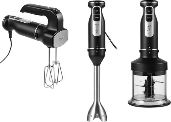Ninja 3-in-1 Multifunctionele Mixer Set - Staafmixer - Handmixer - Hakmolen - 850 Watt - 700 ml - RVS - CI100EU